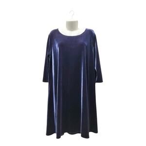 Caroline Rose Women's Deep Sapphire Blue Velvet 3/4 Sleeve A-Line Dress SZ 2X
